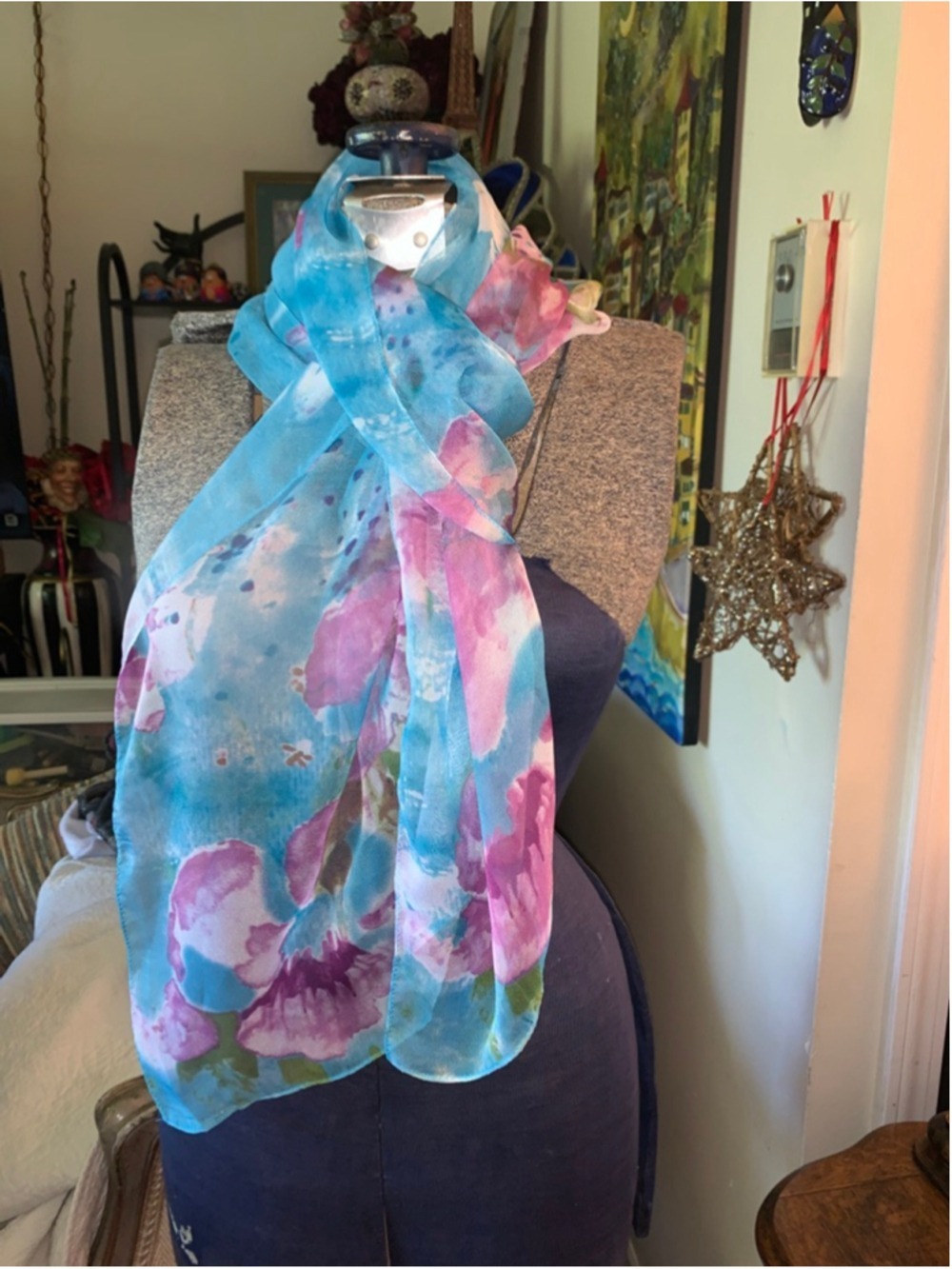 Women's Unbranded Blue Pink Floral butterfly Scarf & Wrap One Size